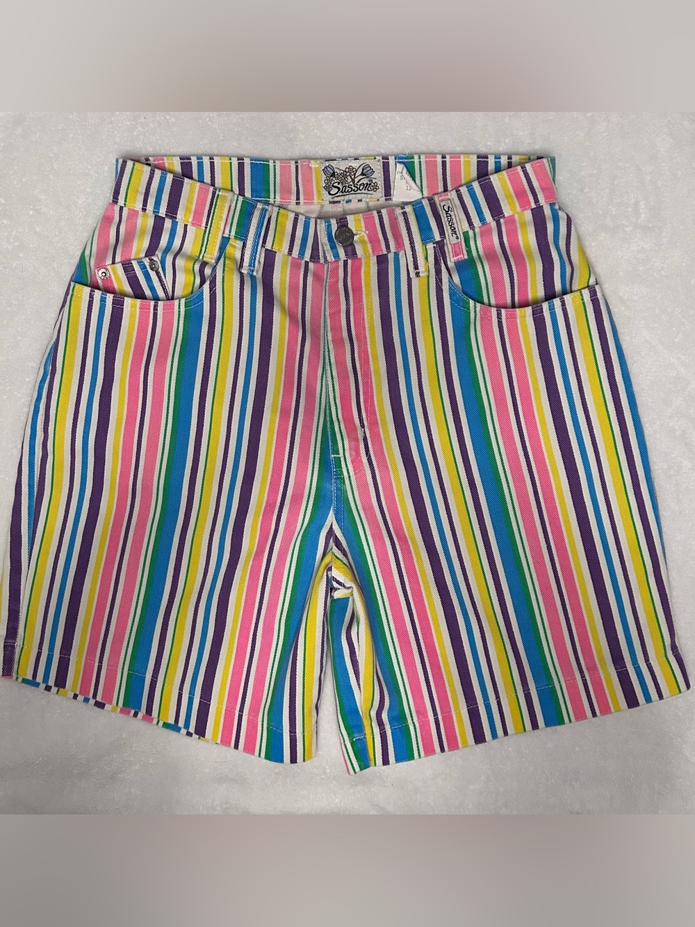 Vintage Sassoon Striped Multicolor Jean Shorts with multicolor stripes